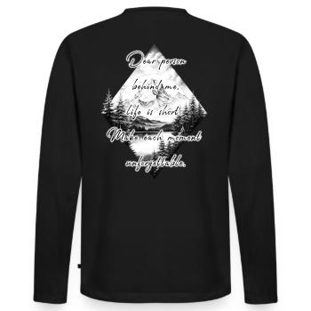 Spruch für die Person Hinter Dir Schöner Moment - Männer Premium Bio Langarmshirt - Schwarz - Hinten - Nico (187cm)