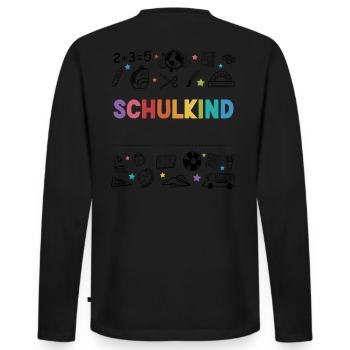 Schulkind Personalisierbar Name Schule Geschenk - Männer Premium Bio Langarmshirt - Schwarz - Hinten - Nico (187cm)