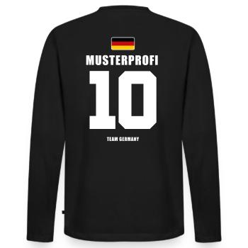 Deutschland Fussball Nr.10 Musterprofi Fußball - Männer Premium Bio Langarmshirt - Schwarz - Hinten - Nico (187cm)