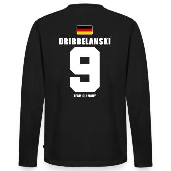 Deutschland Fussball Dribbelanski Fußball - Männer Premium Bio Langarmshirt - Schwarz - Hinten - Nico (187cm)