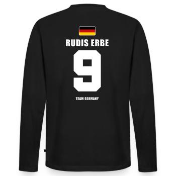 Deutschland Fussball Rudis Erbe Fußball - Männer Premium Bio Langarmshirt - Schwarz - Hinten - Nico (187cm)