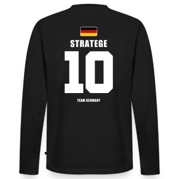 Deutschland Fussball StrategeFußball - Männer Premium Bio Langarmshirt - Schwarz - Hinten - Nico (187cm)