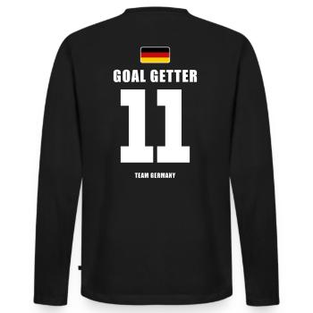 Deutschland Fussball Stürmer Fußball - Männer Premium Bio Langarmshirt - Schwarz - Hinten - Nico (187cm)