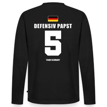 Deutschland Fussball Abwehr Fußball - Männer Premium Bio Langarmshirt - Schwarz - Hinten - Nico (187cm)
