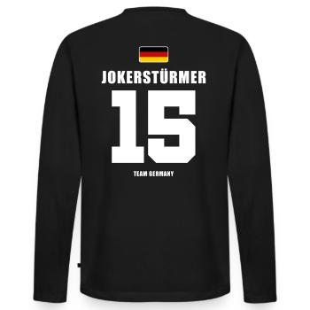 Deutschland Fussball Stürmer Fußball - Männer Premium Bio Langarmshirt - Schwarz - Hinten - Nico (187cm)