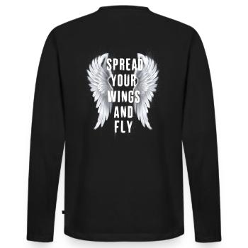 Breite deine Flügel aus und fliege Engelsflügel - Männer Premium Bio Langarmshirt - Schwarz - Hinten - Nico (187cm)