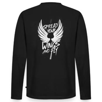 Breite deine Flügel aus und fliege Engelsflügel - Männer Premium Bio Langarmshirt - Schwarz - Hinten - Nico (187cm)
