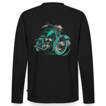 Cool Vintage Motorcycle Chopper en vert bleu - T-shirt manches longues Premium bio Homme - noir - Dos - Nico (187cm)