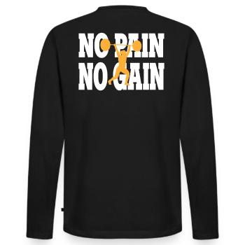 No Pain No Gain - Fitness Gym - Männer Premium Bio Langarmshirt - Schwarz - Hinten - Nico (187cm)