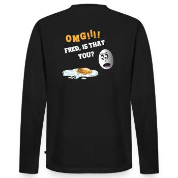 Funny Food Design - Fried Eggs - Scrambled Eggs - Men's Premium Organic Long Sleeve Shirt - black - Back - Nico (187cm)