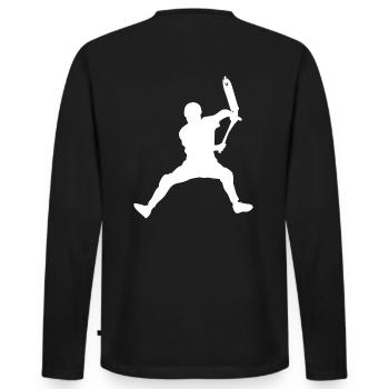 Front Bri 2 - Männer Premium Bio Langarmshirt - Schwarz - Hinten - Nico (187cm)