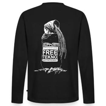 support freetekno - Männer Premium Bio Langarmshirt - Schwarz - Hinten - Nico (187cm)