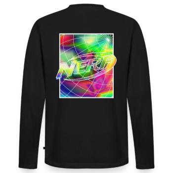 Nerf Rainbow Square Logo - Men's Premium Organic Long Sleeve Shirt - black - Back - Nico (187cm)