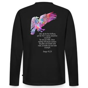 Adler mit Text - Männer Premium Bio Langarmshirt - Schwarz - Hinten - Nico (187cm)