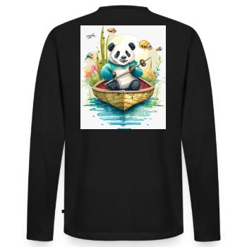 Panda-Ruderboot in Blüte - Männer Premium Bio Langarmshirt - Schwarz - Hinten - Nico (187cm)