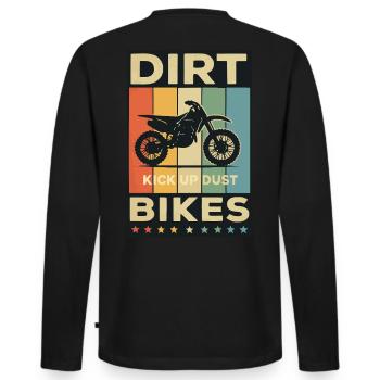 Kick Up Dust – Vintage Dirt Bike Vibes - Männer Premium Bio Langarmshirt - Schwarz - Hinten - Nico (187cm)