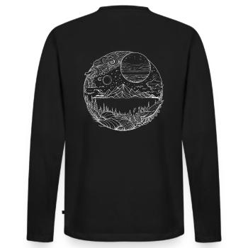 Psychedelische Landschaft als feine Liniengrafik - Männer Premium Bio Langarmshirt - Schwarz - Hinten - Nico (187cm)