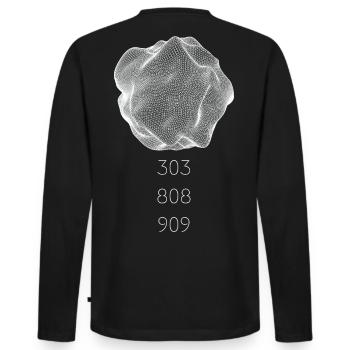 Techno dessin abstrait, synthétiseur 303 808 909 - T-shirt manches longues Premium bio Homme - noir - Dos - Nico (187cm)