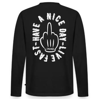 HAVE A NICE DAY - Männer Premium Bio Langarmshirt - Schwarz - Hinten - Nico (187cm)
