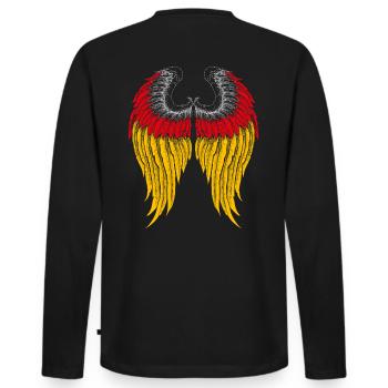 German Wings / Flügel Deutschland - Männer Premium Bio Langarmshirt - Schwarz - Hinten - Nico (187cm)