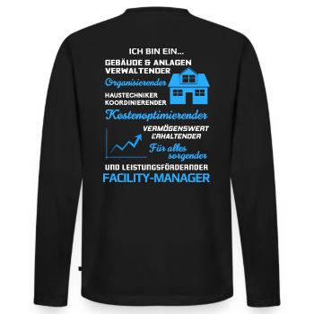 Facility Manager Facility Management Haustechniker - Männer Premium Bio Langarmshirt - Schwarz - Hinten - Nico (187cm)