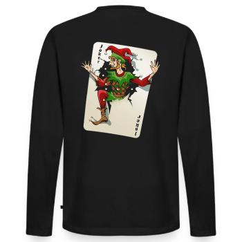 JOKER - Männer Premium Bio Langarmshirt - Schwarz - Hinten - Nico (187cm)