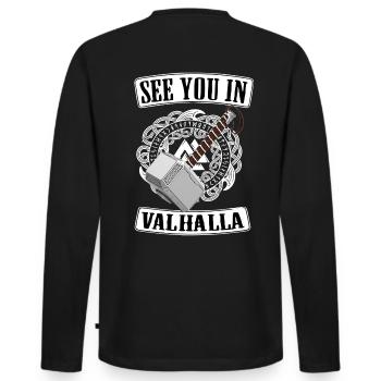 Viking Valhalla Runes Thor Hammer - Men's Premium Organic Long Sleeve Shirt - black - Back - Nico (187cm)