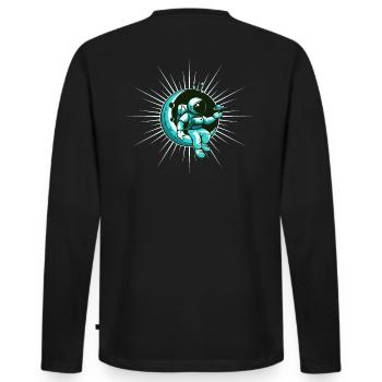 Spaceman sitting on the Moon - Männer Premium Bio Langarmshirt - Schwarz - Hinten - Nico (187cm)