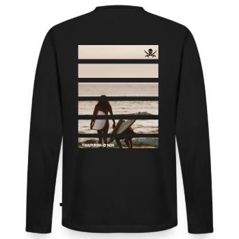 Tomorrow is Now - Männer Premium Bio Langarmshirt - Schwarz - Hinten - Nico (187cm)