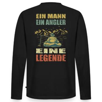 Mann Angler Legende - Männer Premium Bio Langarmshirt - Schwarz - Hinten - Nico (187cm)