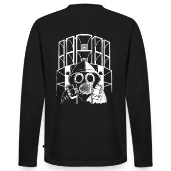 Tekno 23 Soundsystem gas mask - Männer Premium Bio Langarmshirt - Schwarz - Hinten - Nico (187cm)