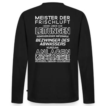 Anlagenmechaniker/Sanitärtechnik/Heizungstechnik - Männer Premium Bio Langarmshirt - Schwarz - Hinten - Nico (187cm)