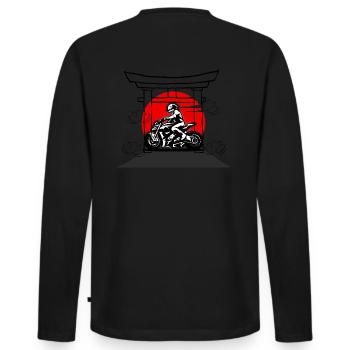 Rising Sun Naked - Monarca Design - Männer Premium Bio Langarmshirt - Schwarz - Hinten - Nico (187cm)