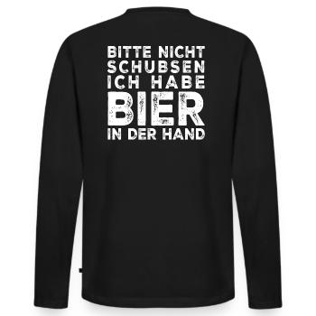 Bitte nicht schubsen - Männer Premium Bio Langarmshirt - Schwarz - Hinten - Nico (187cm)