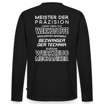 Werkzeugmechaniker/Werkzeugmacher/Werkzeuge - Männer Premium Bio Langarmshirt - Schwarz - Hinten - Nico (187cm)