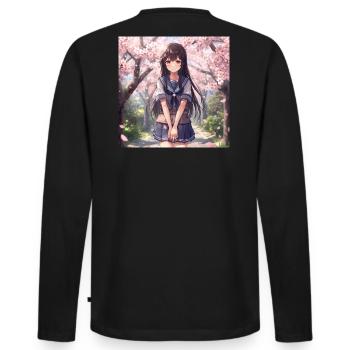 Cherry blossoms schoolgirl - Men's Premium Organic Long Sleeve Shirt - black - Back - Nico (187cm)