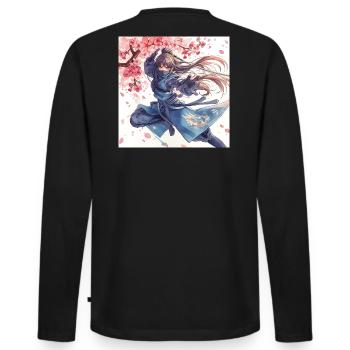 Cherry Blossom Ninja in Lightning Attack - Men's Premium Organic Long Sleeve Shirt - black - Back - Nico (187cm)