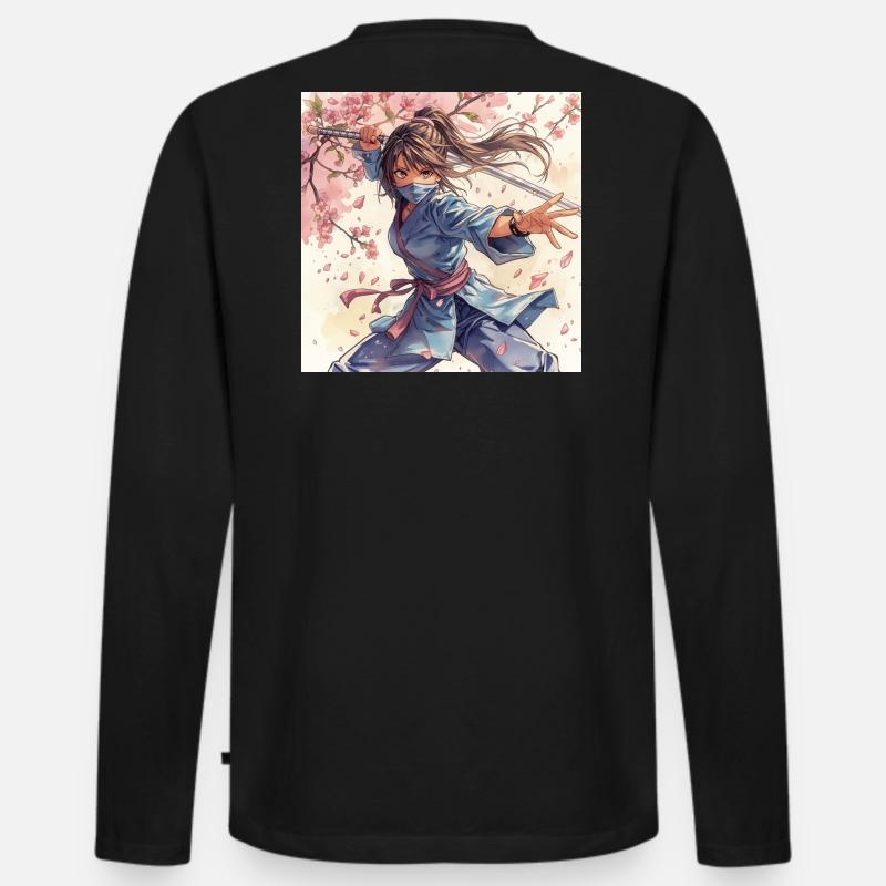 Blütenklinge Ninja im Kimono - Männer Premium Bio Langarmshirt - Schwarz