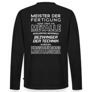 Konstruktionsmechaniker / Konstruktionsmechanik - Männer Premium Bio Langarmshirt - Schwarz - Hinten - Nico (187cm)