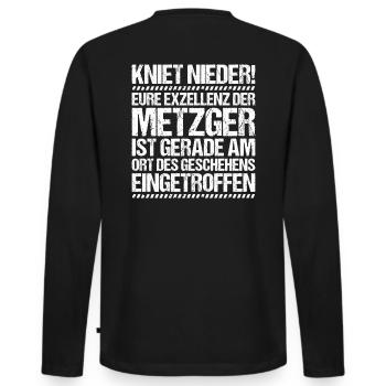 Metzger Fleischer Metzgerin Metzgerei Fleischerei - Männer Premium Bio Langarmshirt - Schwarz - Hinten - Nico (187cm)