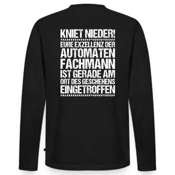 Automatenfachmann Automatenfachfrau Automaten - Männer Premium Bio Langarmshirt - Schwarz - Hinten - Nico (187cm)