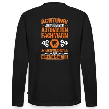 Automatenfachmann Automatenfachfrau Automaten - Männer Premium Bio Langarmshirt - Schwarz - Hinten - Nico (187cm)
