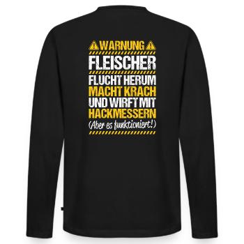 Fleischer Metzger Fleischerei Metzgerei Butcher - Männer Premium Bio Langarmshirt - Schwarz - Hinten - Nico (187cm)