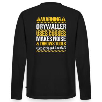 Drywall fitter Drywaller - Men's Premium Organic Long Sleeve Shirt - black - Back - Nico (187cm)