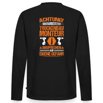 Trockenbaumonteur Trockenbau Drywaller - Männer Premium Bio Langarmshirt - Schwarz - Hinten - Nico (187cm)