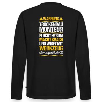 Trockenbaumonteur Trockenbau Drywaller - Männer Premium Bio Langarmshirt - Schwarz - Hinten - Nico (187cm)