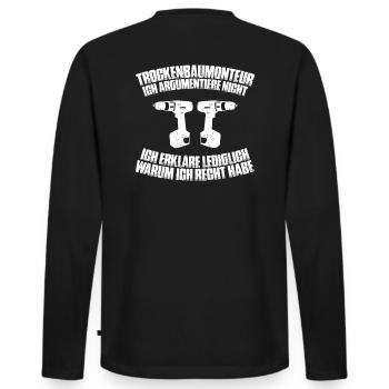 Trockenbaumonteur Trockenbau Drywaller - Männer Premium Bio Langarmshirt - Schwarz - Hinten - Nico (187cm)