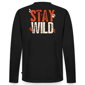Stay Wild – lettering with paws - Men's Premium Organic Long Sleeve Shirt - black - Back - Nico (187cm)