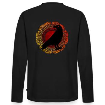 Rabe Edda Wikinger Runen - Männer Premium Bio Langarmshirt - Schwarz - Hinten - Nico (187cm)