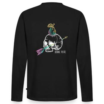 Totenkopfbirne weiß - Männer Premium Bio Langarmshirt - Schwarz - Hinten - Nico (187cm)